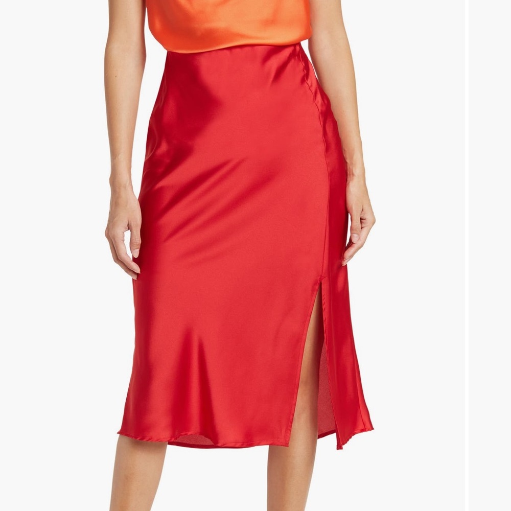 Elegant Red Satin Skirt